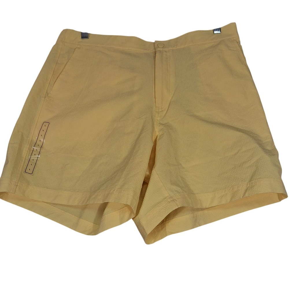 VRST Resort Short Mens Large Yellow Seersucker 6 Inch Inseam Relaxed Fit NWT